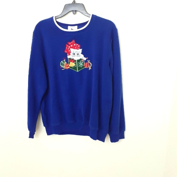 Alfred Dunner Women's Christmas Fleece Blue Sweat Shirt, Sweater Size M - Picture 1 of 6